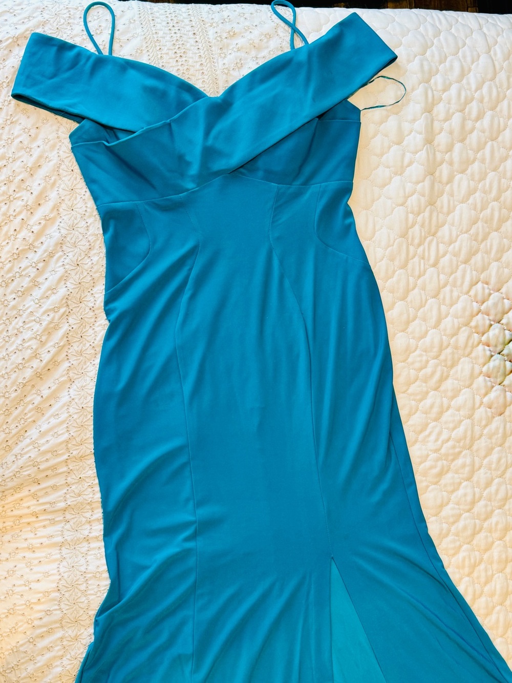 NW Nightway Teal/Turquoise Off-Shoulder Fit & Flare Formal Dress Size 10P Petite